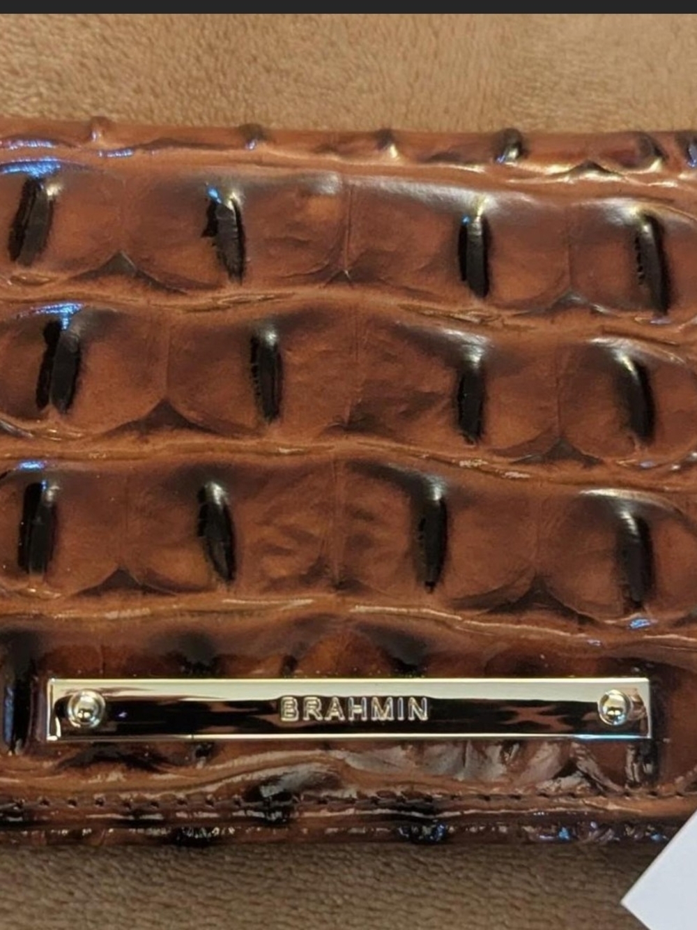 Brahmin Chestnut Croc-Embossed Leather Wallet with Gold Plate